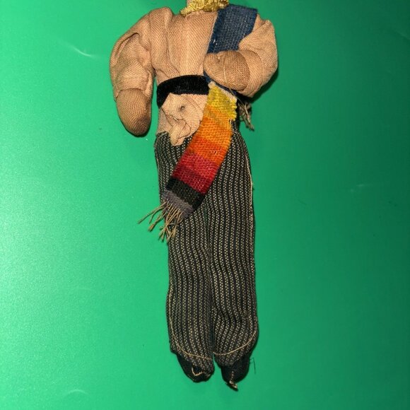 VTG 10" Folk Doll Mexican Sombrero Poncho Serape Fiesta Carnival Cloth Hand Made - Picture 4 of 7